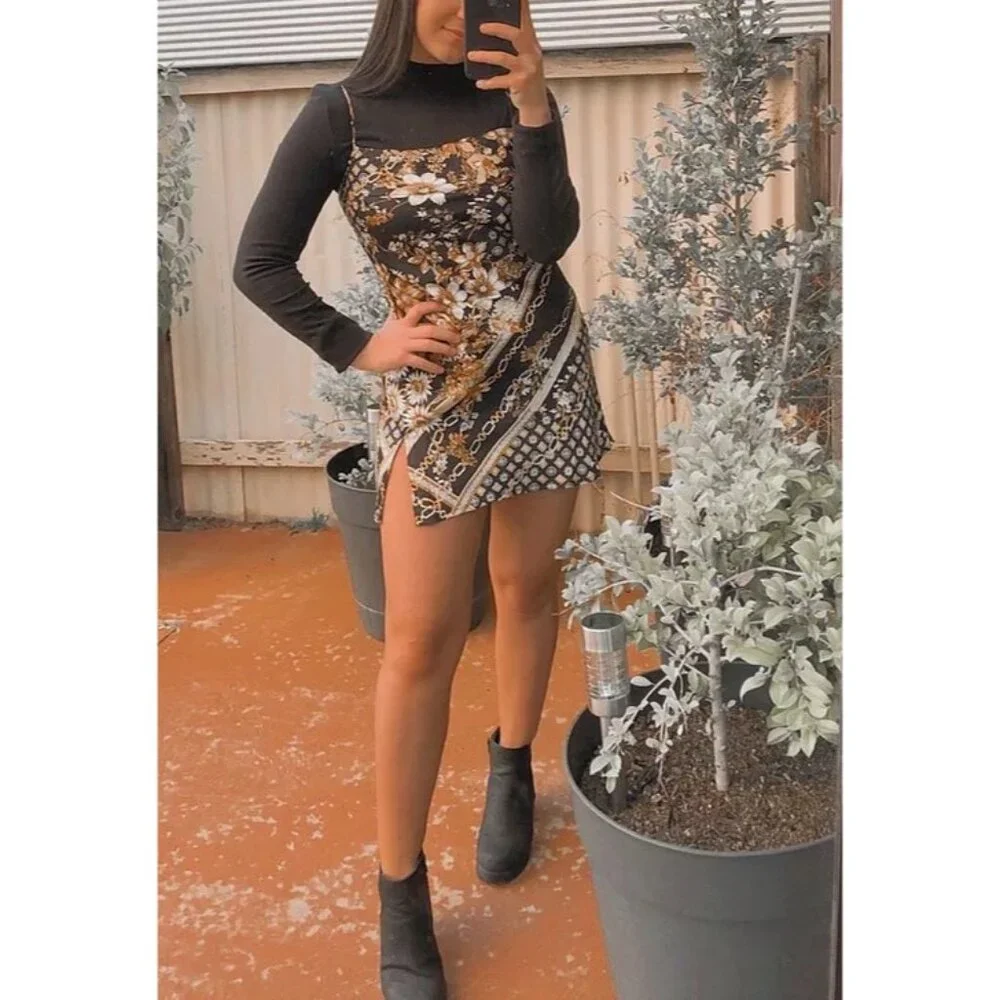 Princess Polly Printed Chains & Floral Satin Adjustable Straps Sexy Mini Dress - Picture 8 of 15